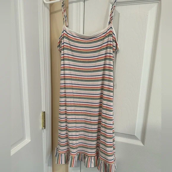 knee length dresses for ladies Sexy Rainbow Striped Short Dress Blue / L
